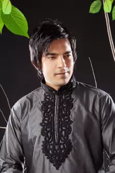 Grey embroidered art silk kurta-pajama