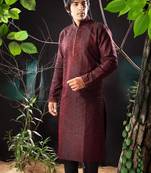 Red embroidered art silk kurta-pajama