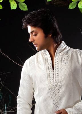 White embroidered art silk kurta-pajama 2