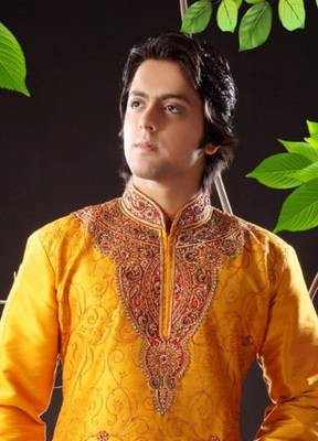 Yellow embroidered art silk kurta-pajama 2