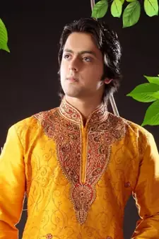 Yellow embroidered art silk kurta-pajama