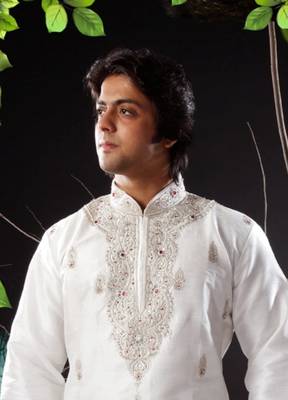 Fawn embroidered art silk kurta-pajama 2