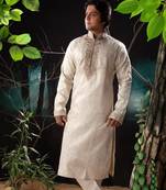 Fawn embroidered art silk kurta-pajama