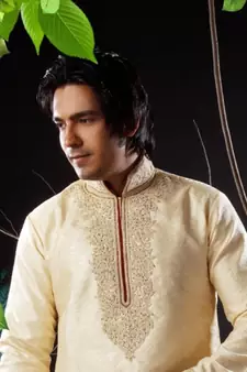 Fawn embroidered art silk kurta-pajama