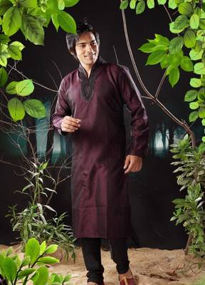 Purple embroidered art silk kurta-pajama 1