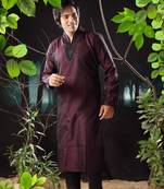 Purple embroidered art silk kurta-pajama