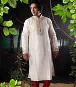Fawn embroidered art silk kurta-pajama