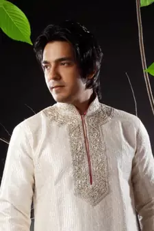 Fawn embroidered art silk kurta-pajama