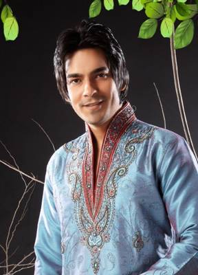 Turquoise embroidered art silk kurta-pajama 2