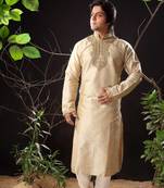 Fawn embroidered art silk kurta-pajama