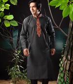Black embroidered art silk kurta-pajama