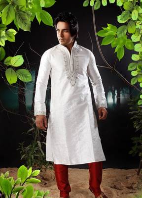 Fawn embroidered art silk kurta-pajama 1
