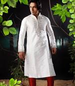 Fawn embroidered art silk kurta-pajama