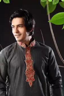 Black embroidered art silk kurta-pajama