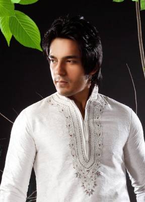 Fawn embroidered art silk kurta-pajama 2