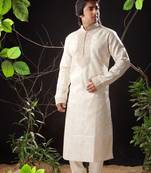 Fawn embroidered art silk kurta-pajama