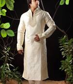 Fawn embroidered art silk kurta-pajama