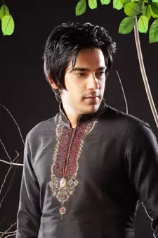 Black embroidered art silk kurta-pajama