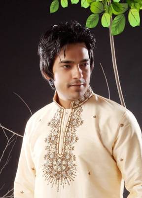 Fawn embroidered art silk kurta-pajama 2