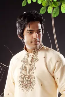 Fawn embroidered art silk kurta-pajama