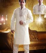 Fawn embroidered art silk kurta-pajama