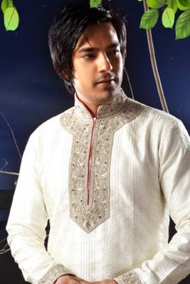 Fawn embroidered art silk kurta-pajama 2