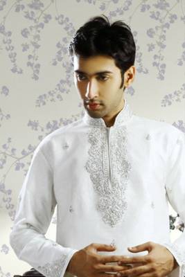 White embroidered art silk kurta-pajama 2