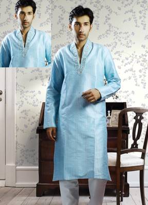 Blue embroidered art silk kurta-pajama 1