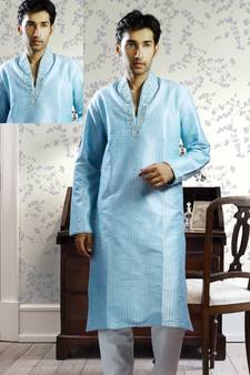 Blue embroidered art silk kurta-pajama