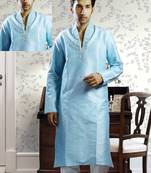 Blue embroidered art silk kurta-pajama