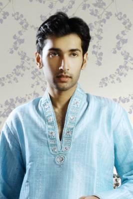 Blue embroidered art silk kurta-pajama 2