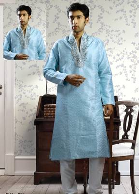 Blue embroidered art silk kurta-pajama 1