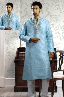 Blue embroidered art silk kurta-pajama