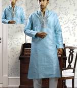 Blue embroidered art silk kurta-pajama