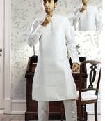 White embroidered art silk kurta-pajama