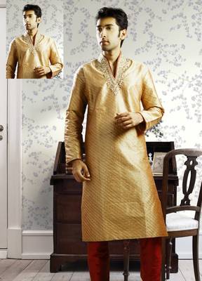Gold embroidered art silk kurta-pajama 1