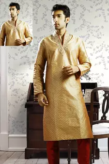 Gold embroidered art silk kurta-pajama