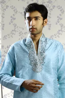Blue embroidered art silk kurta-pajama