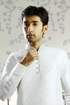 White embroidered art silk kurta-pajama