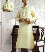 Fawn embroidered art silk kurta-pajama
