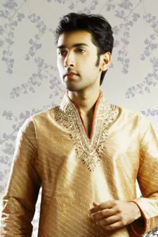 Gold embroidered art silk kurta-pajama