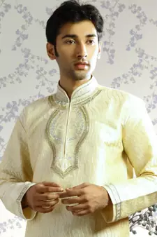 Fawn embroidered art silk kurta-pajama