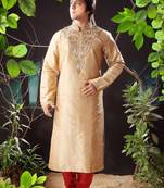 Gold embroidered art silk kurta-pajama