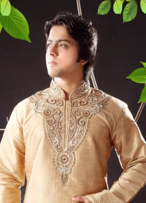 Gold embroidered art silk kurta-pajama 2