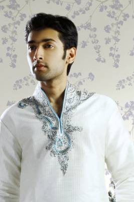 White embroidered art silk kurta-pajama 2
