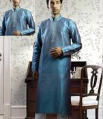 Blue embroidered art silk kurta-pajama