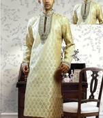 Fawn embroidered art silk kurta-pajama