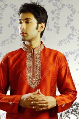 Red embroidered art silk kurta-pajama 2