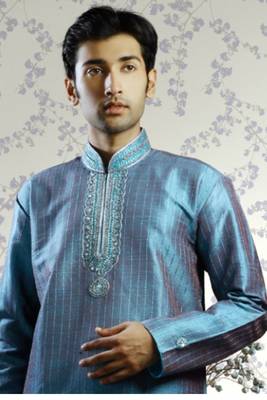 Blue embroidered art silk kurta-pajama 2