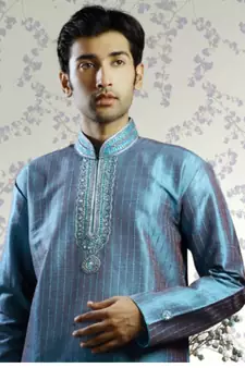 Blue embroidered art silk kurta-pajama